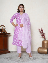 Munsell Purple floral printed Cotton Suit