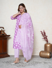 Munsell Purple floral printed Cotton Suit