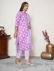 Munsell Purple floral printed Cotton Suit