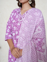 Munsell Purple floral printed Cotton Suit