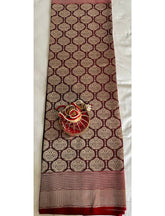 Maroon Pure Handloom Satin Silk Banarasi Saree