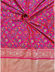 Pink Orange Jaamdani Meenakari Banarasi Silk Saree