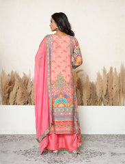 Georgia Peach Printed Pakistani-Style A-Line Suit with Mirror Detailing