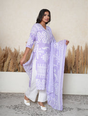 Lavender abstract print cotton suit set