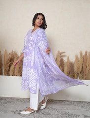 Lavender abstract print cotton suit set