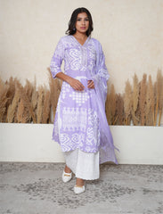 Lavender abstract print cotton suit set