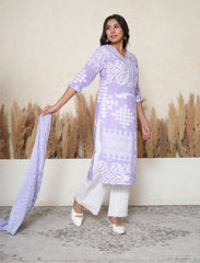 Lavender abstract print cotton suit set