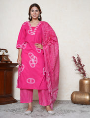Plus size Hot Pink cotton Printed suit set