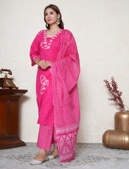 Plus size Hot Pink cotton Printed suit set