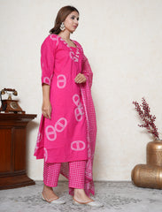 Plus size Hot Pink cotton Printed suit set
