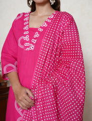 Plus size Hot Pink cotton Printed suit set