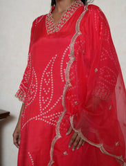scarlet red bandhej print suit