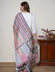 Pearl white Floral embroidered kurta set with digital printed dupatta