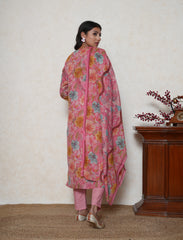 Strawberry pink floral printed cotton suit