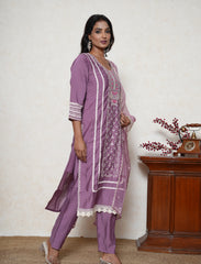 Plum white lace embroidered suit set