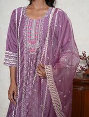 Plum white lace embroidered suit set