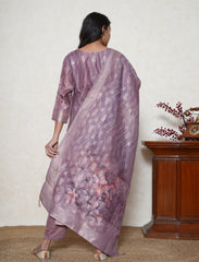 mauve digital print french knot embroidered suit set
