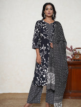 Black floral print cotton suit set