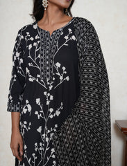 Black floral print cotton suit set