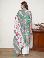 Jade Green floral print cotton suit set