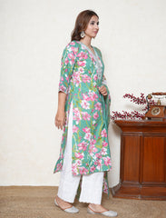 Jade Green floral print cotton suit set