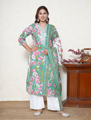 Jade Green floral print cotton suit set