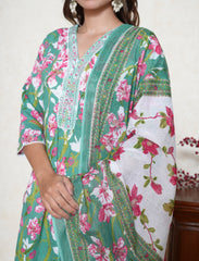 Jade Green floral print cotton suit set