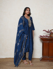 sapphire blue embroidered kurta set with dupatta