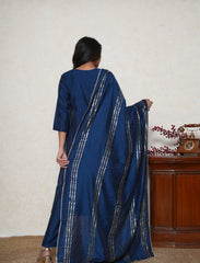 sapphire blue embroidered kurta set with dupatta