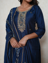 sapphire blue embroidered kurta set with dupatta