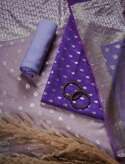 Violet Banarasi Chanderi Cotton Silk Suit With Contrast Dupatta