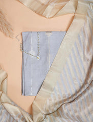Silver Grey Pure Cotton Silk Banarasi Suit