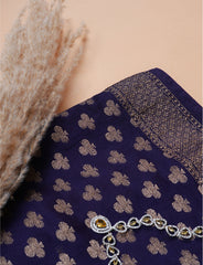 Cotton Navy Blue Silk Suit