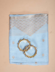 Powder Blue Pure Modal Silk Banarasi Suit With Digital Print Dupatta