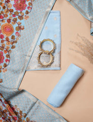 Powder Blue Pure Modal Silk Banarasi Suit With Digital Print Dupatta