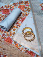 Powder Blue Pure Modal Silk Banarasi Suit With Digital Print Dupatta