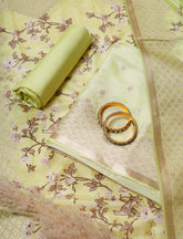 Green Pure Modal Silk Banarasi Suit With Digital Print Dupatta