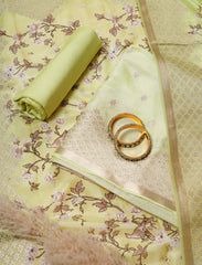 Green Pure Modal Silk Banarasi Suit With Digital Print Dupatta