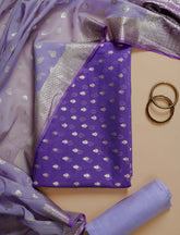 Violet Banarasi Chanderi Cotton Silk Suit With Contrast Dupatta