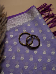 Violet Banarasi Chanderi Cotton Silk Suit With Contrast Dupatta