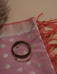 Dark Peach Banarasi Chanderi Cotton Silk Suit With Contrast Dupatta