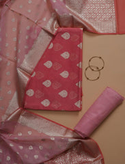 Dark Peach Banarasi Chanderi Cotton Silk Suit With Contrast Dupatta