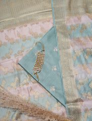 Coral Blue Pure Banarasi Chanderi Silk Suit