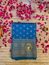 Teal blue Banarasi Crepe Silk saree