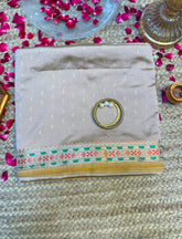 Silver grey crepe silk saree with minakari work