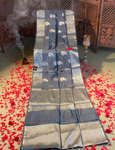 Smokey grey crepe silk saree