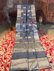 Smokey grey crepe silk saree