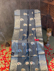 Smokey grey crepe silk saree