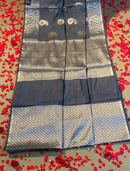 Smokey grey crepe silk saree