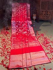 Scarlett Red crepe Silk saree